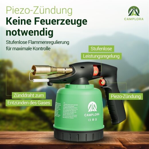 CAMPLORA Lötbrenner Set - Piezo-Zündung & 4 Gaskartuschen | 1300°C Für Handwerk & Küche